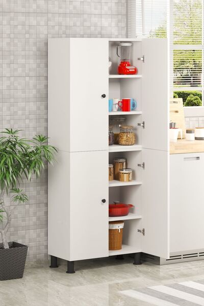 Yeni Vitrin %100 Mdf 6 Raflı 4 Kapaklı Beyaz Çok Amaçlı Banyo/kiler/mutfak Dolabı 50 Cm En
