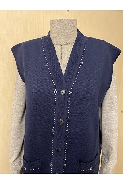 TEK Синій жіночий жилет - стильний візерунок, прикрашений бісером та перлами