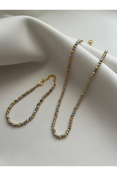 minnejewelry طقم قلادة وسوار من دوريكا باللون الفضي والذهبي