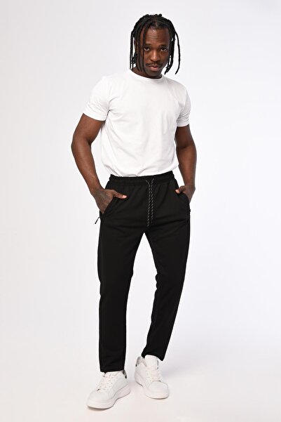 Giymoda Ανδρικές τσέπες με φερμουάρ σε ίσιο πόδι φούτερ μαύρο