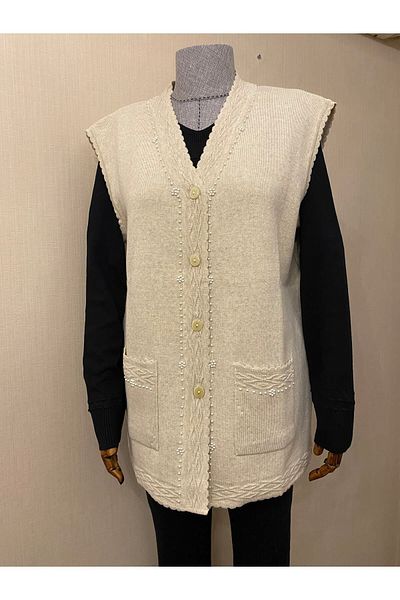 TEK Vestă pentru mamă cu model elegant și margele - Detaliu perlat, crem