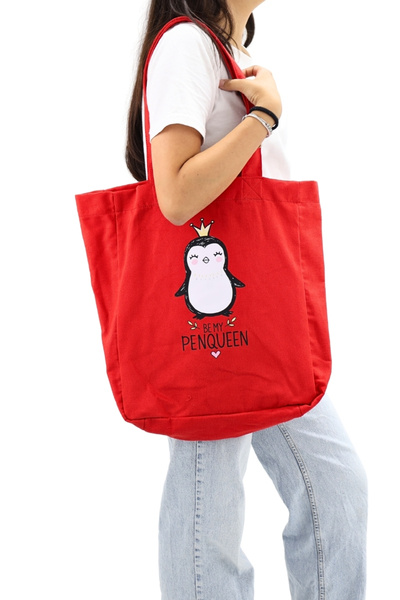 ICONE BAG حقيبة حمل نسائية كبيرة الحجم مطبوعة على شكل بطريق أحمر - لليد والكتف