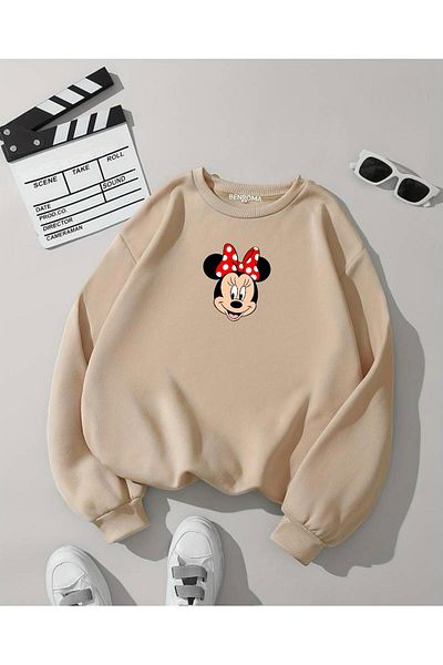 BENROMA Unisex Oversize φούτερ - Crew Neck, Φιόγκος και στάμπα χαρακτήρων
