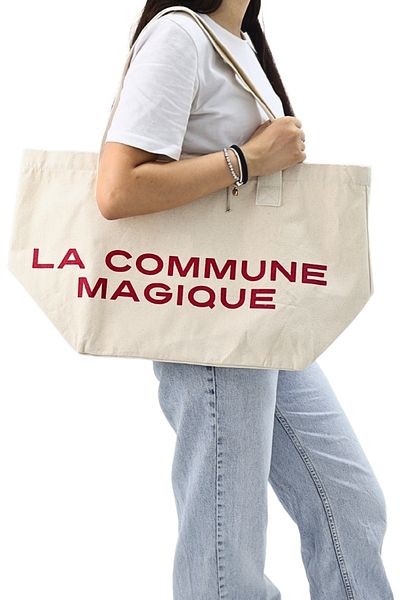 ICONE BAG Geantă tote pentru femei, volum mare, geantă tote pentru mână și umăr cu text crem
