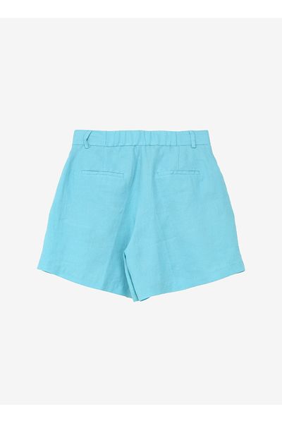 Sisley Light Blue Women's High Waisted Wide Fit Linen Shorts 4Aghl9013