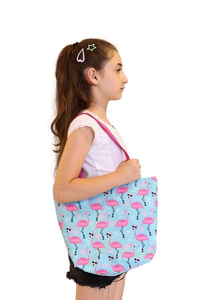 ICONE BAG Τσάντα παραλίας με ροζ σχέδιο Flamingo για κορίτσι - Τσάντα με στάμπα