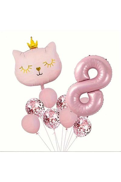 DÜVENCİ TİCARET Pink Cat Age Balloon Set