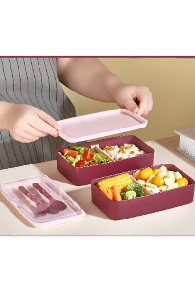 Bayev Plum 2 LT Maxi - 2 Layer Lunch Box with Fork and Spoon Lunch Box