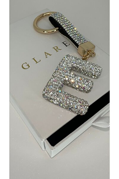 GLARE JEWELRY Zirkon Taşlı Simli Lüks E Harf Anahtarlık