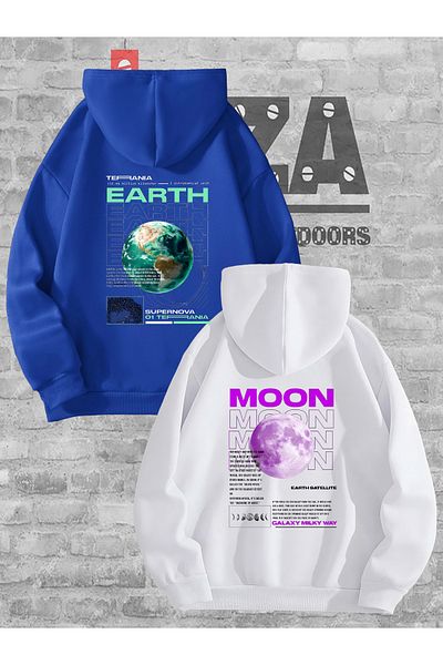 Joza Outdoors Hanorac cu glugă cu imprimeu Lover Earth and Moon pentru bărbați și femei Set de 2