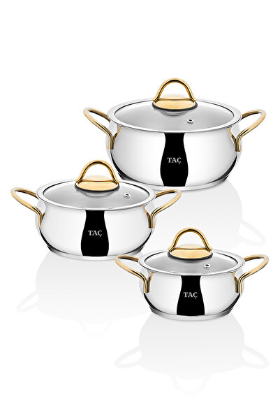 Taç Vitali 6dílná sada ocelových kastrolů s indukční základnou 14-16-18 cm