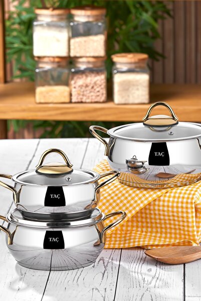 Taç Vitali 6dílná sada ocelových kastrolů s indukční základnou 14-16-18 cm