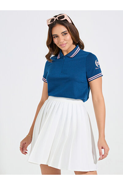 Styli Regular Fit Contrast Tip Rib Printed Polo T-Shirt