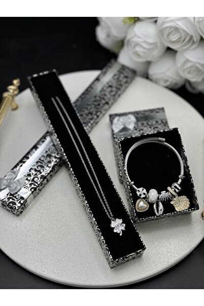 Mirabella Gift Paslanmaz Çelik Charmlı Pandora Bileklik ve Çelik Taşlı Kolye,...