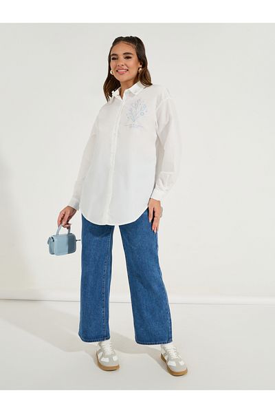 Styli Oversized Embroidery Detail Button Down Shirt