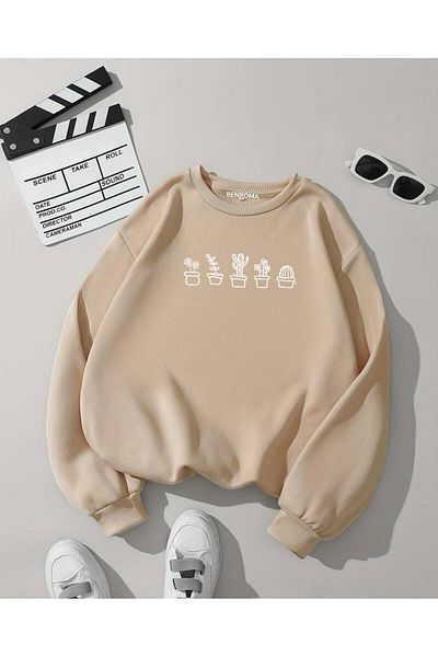 BENROMA Φούτερ Unisex Oversize - Cactus Printed, Crew Neck