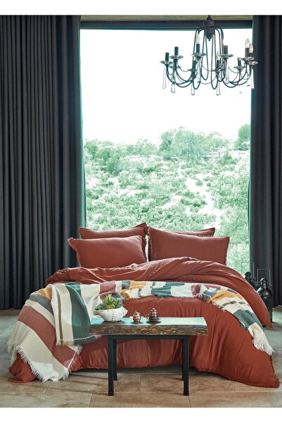 Dantela Shıne Glorıa Müslin Nevresim & Yatak Örtüsü Seti Brick