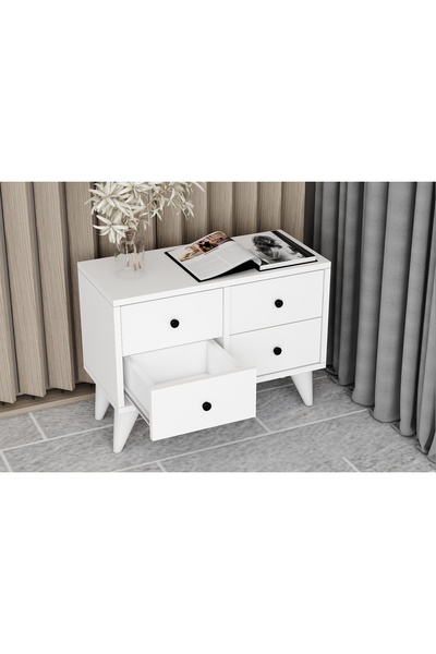 Nettrends Eva Nettrends 4 Çekmeceli Ayaklı Modern Beyaz Komodin