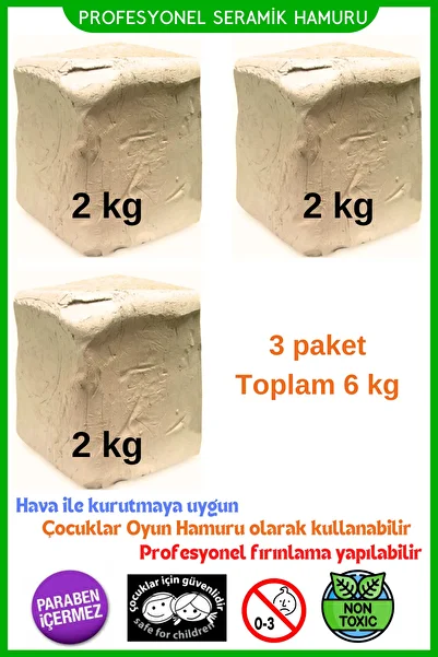 O&S Oyun ve Sanat Eğlen-Üret Ceramic Pulp Clay Mud, Natural Play Pulp 3 Pcs 2 kg Total 6 kg