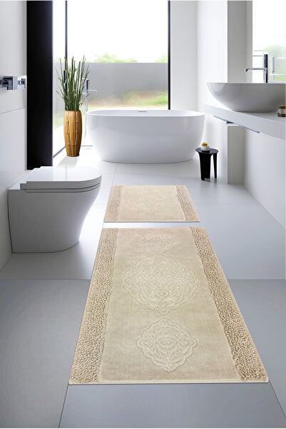 Cotton Crafty طقم سجادة وسجادة حمام قطنية مكونة من قطعتين من ECOMOSS - ماصة للماء، 100% قطن 60x100/60x50