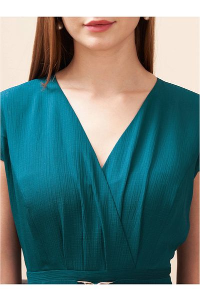 Mish By Styli Wrap Front Maxi Dress with Side Split & Buckle Accent