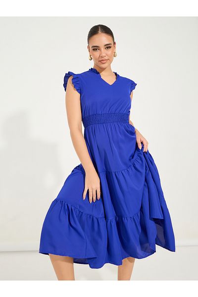Styli Sleeveless Tiered Midi Dress with Ruffled Detail