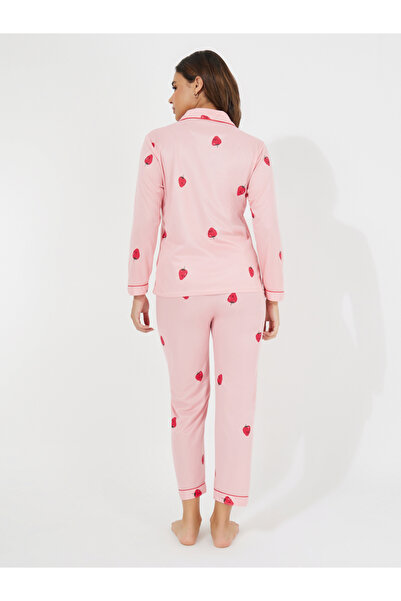 Take Two By Styli Strawberry Print Pocket Detail Shirt & Pyjama Set