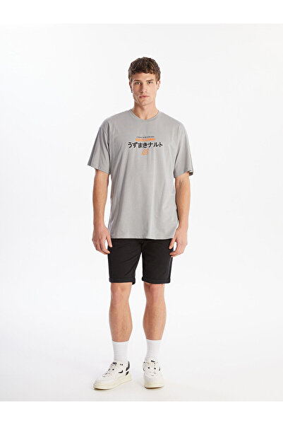 LC Waikiki Ανδρικό χτενισμένο βαμβακερό μπλουζάκι Naruto Printed LCW - Crew λαιμόκοψη, κοντό μανίκι