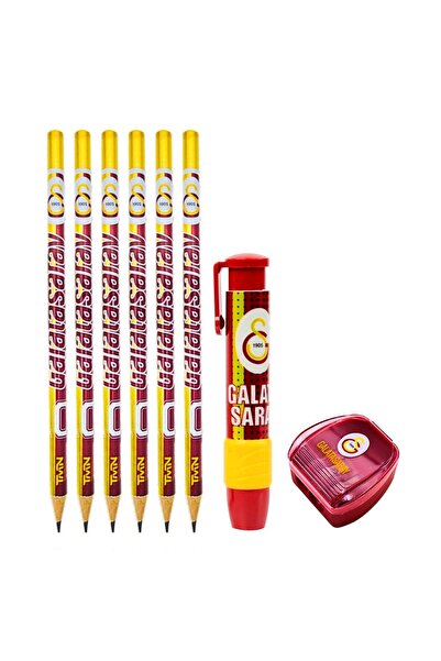 Galatasaray قلم رصاص دائري 6 قطع + ممحاة صاروخية 1 قطعة + مبراة 1 قطعة