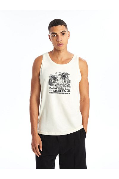LC Waikiki Ανδρικό αμάνικο μπλουζάκι με στάμπα LCW Crew Neck