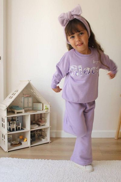 endudu Girl's Spanish Printed Cotton Sweatshirt and Wide Leg Top-bottom Set
