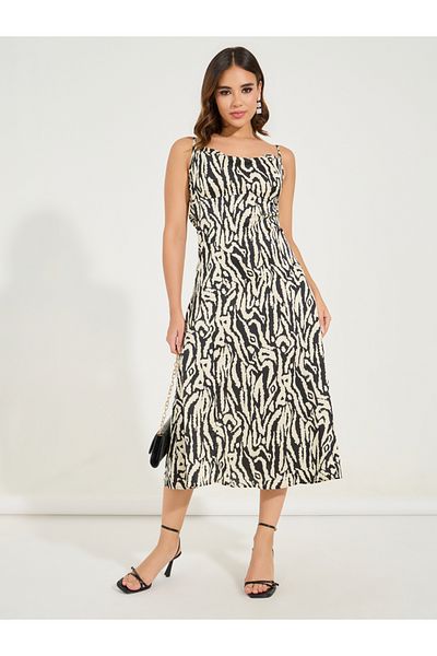 Styli Animal Print Strappy A-Line Midi Dress