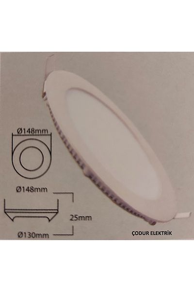 Osaka Light 10W Recessed Led Panel 3000K Daylight (Yellow Light) 900 Lumen (Hole Diameter 130mm)