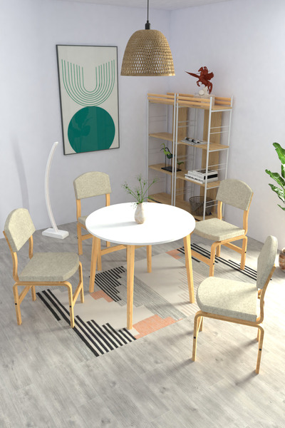 VİLİNZE Ege Sandalye Avanos Yuvarlak Ahşap Mutfak Masası Takımı - 90x90 Cm