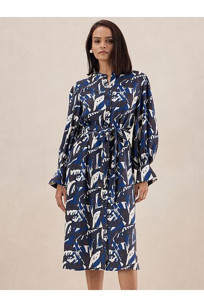 Femmella By Styli Abstract Print Tie Belt Midi Dress