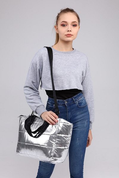 ICONE BAG Geantă pentru femei Bright Silver - Geantă gonflabilă de mână și de umăr de dimensiuni mari, curea de umăr reglabilă