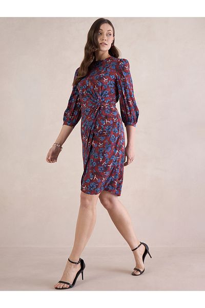 Femmella By Styli Floral Print Knot Front Mini Dress