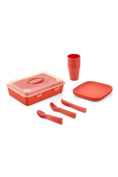Eynel 6-Person Picnic Set - 32 Pieces Plastic Cup and Spoon Knife Dinner Breakfast Set