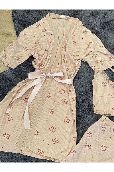şıklık durağı 3 Pieces Pegasus Summer Shorts and Dressing Gown Set