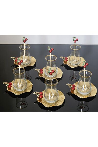 atabey home EVA TEA SET 18 PIECES LUXURY SET WITH CAST CHERRY & METAL PLATE AND CHERRY TEA SPOON