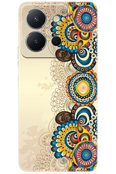 vivo Y36 (V2247) Uyumlu Kılıf Desen Baskılı Silikon Dekoratif Çiçek Tasarım S...