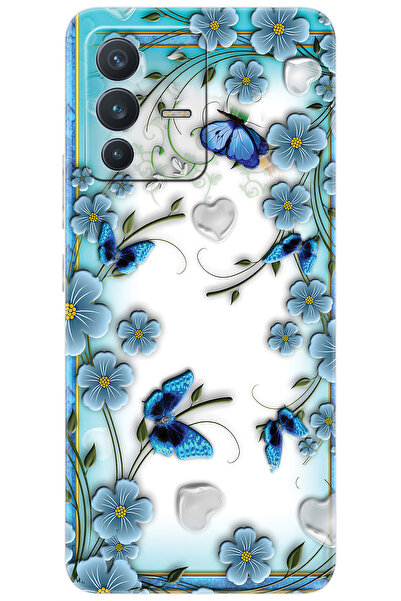 vivo V23 5G (V2130) Uyumlu Kılıf Desen Baskılı Silikon Çiçek ve Kelebekler ST...
