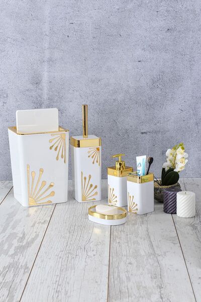 Trend Banyo Mutfak طقم حمام برستيج جولد وايت 5 قطع - أكريليك