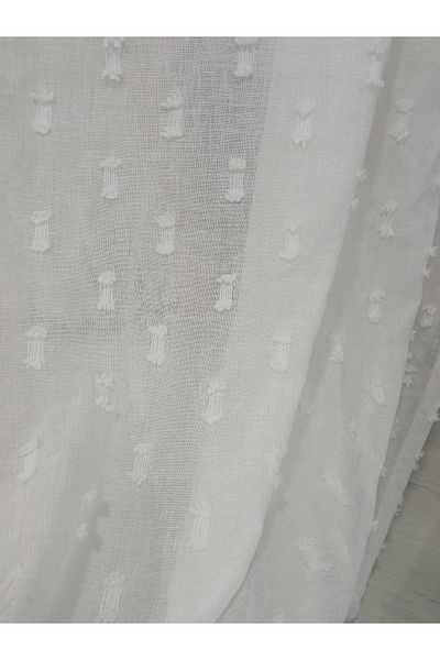 Vinaldi Ecru Polka Dot Linen Floor Tulle Curtain - 1/3 Close Pleat