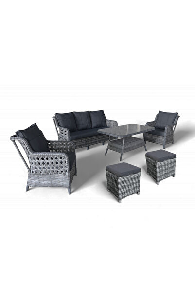 MONALİN HOME GARDEN Monalin Mobilya I Elite 7 Kişilik Oturma Takımı (GRİ) I Rattan Bahçe Mobilyası