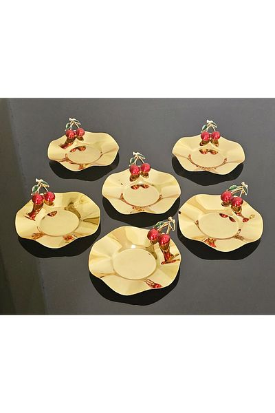 atabey home collection طقم أطباق شاي معدنية مكون من 6 قطع بلون الذهب الكرزي