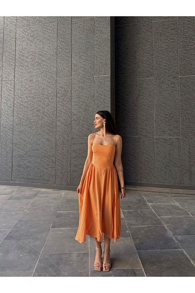 gdkdesignstudıo Kenza Rope Strap Orange Dress