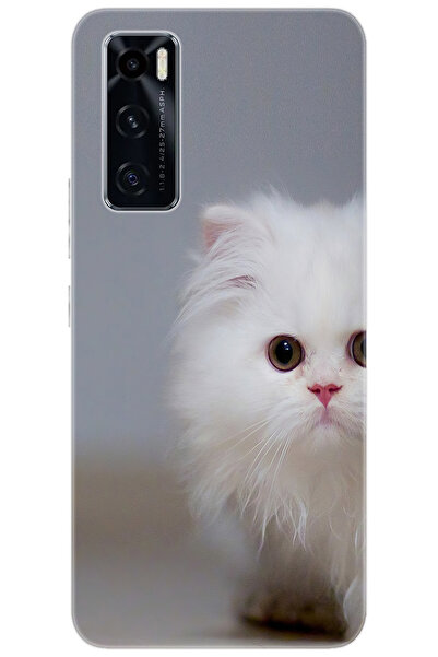vivo Y70 (V2023) Uyumlu Kılıf Desen Baskılı Silikon Beyaz Kedi STK:139 CP-di3...