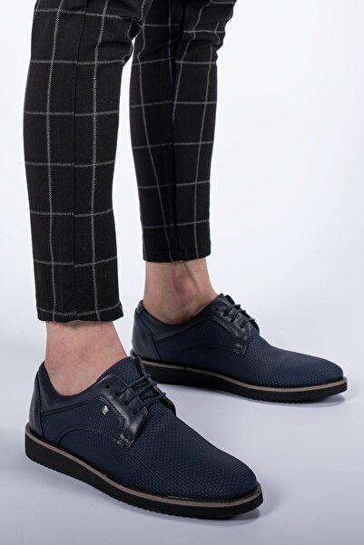 Riccon Men's Casual Shoes0012192 Navy Blue Braided