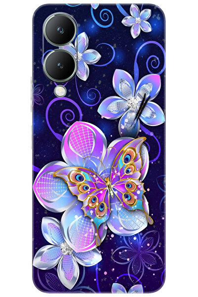 vivo Y17S (V2310) Uyumlu Kılıf Desen Baskılı Silikon Kelebek ve Çiçekler STK:...